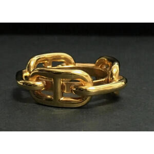 Gorgeous With Box! HERMES Regate Chaine D'ancre Scarf Ring Gold Tone